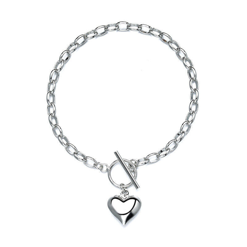 Elegant 925 Sterling Silver Heart Charm Bracelet for Women and Girls - Ideal Jewelry Gift in the UK