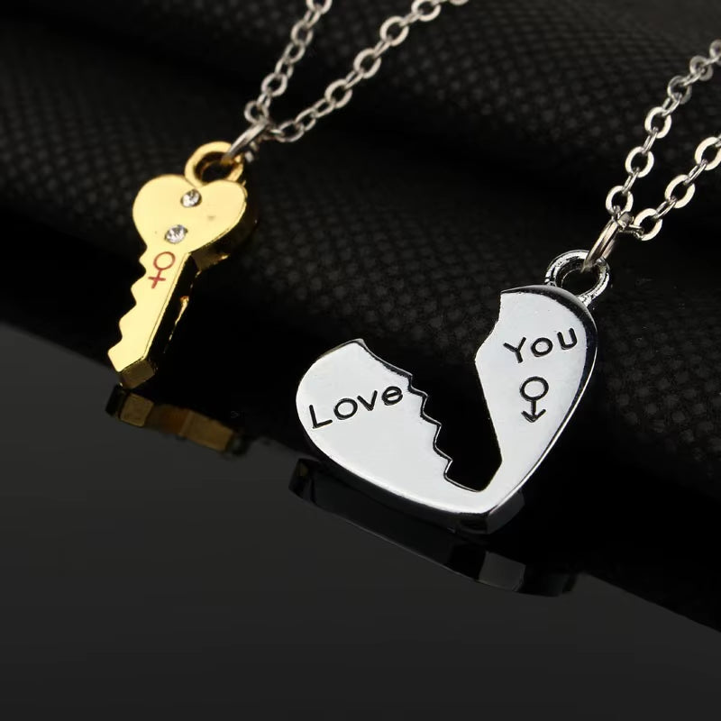 Silver Plated Broken Heart Key Necklaces | Couples Valentine Gift