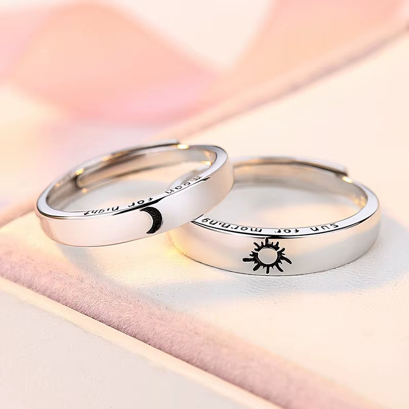 Sterling Silver Rings Sun Moon Ring Shape Rings for Lovers Valentine Gift
