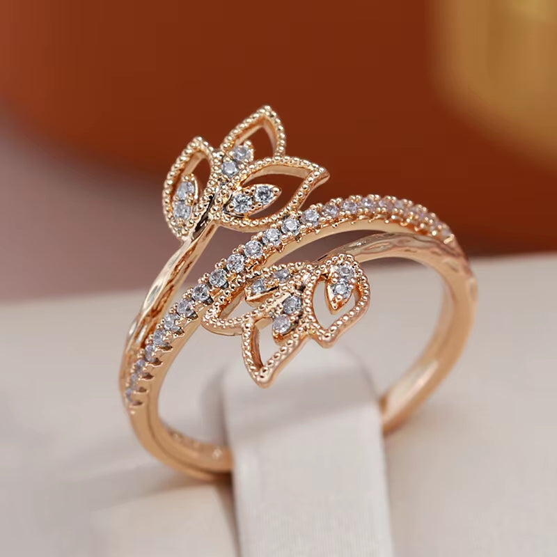 Elegant Flower Double Zircon Women'S Rings