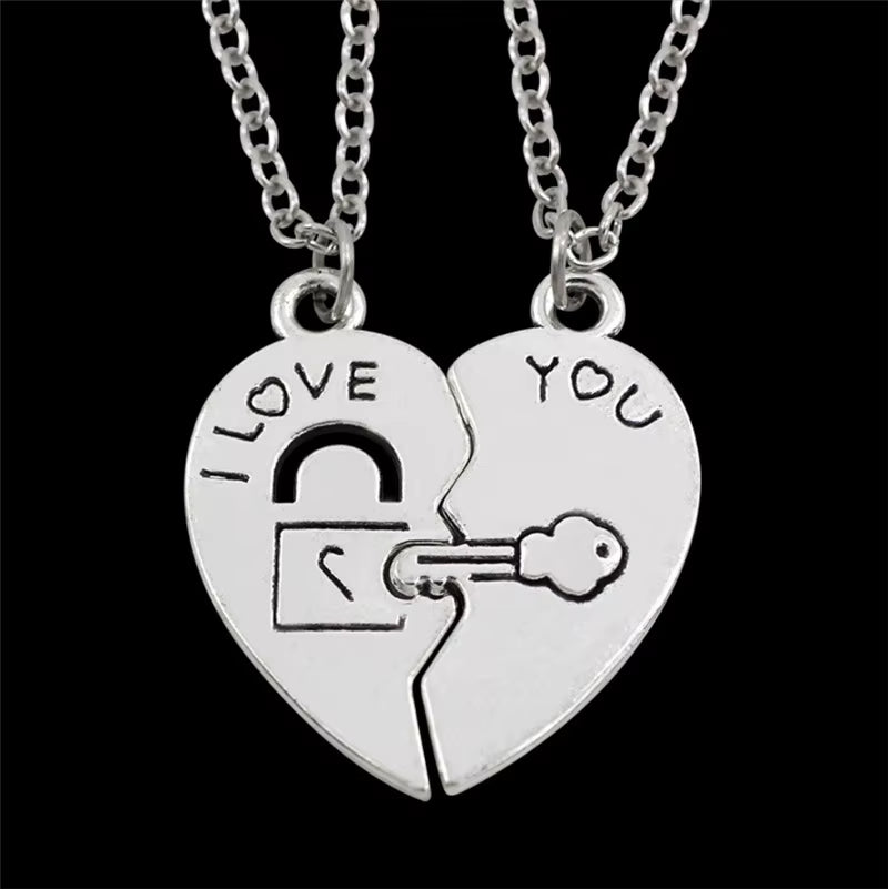 2Pcs European Sliver Plated Key Pendant Necklaces for Womens Lover Couple Jewelry Broken Heart Necklace Valentine Gift N3