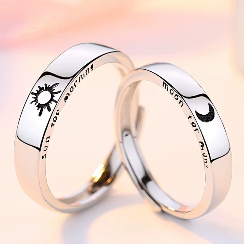 Sterling Silver Rings Sun Moon Ring Shape Rings for Lovers Valentine Gift
