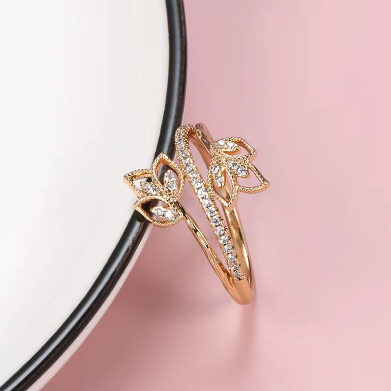 Elegant Flower Double Zircon Women'S Rings