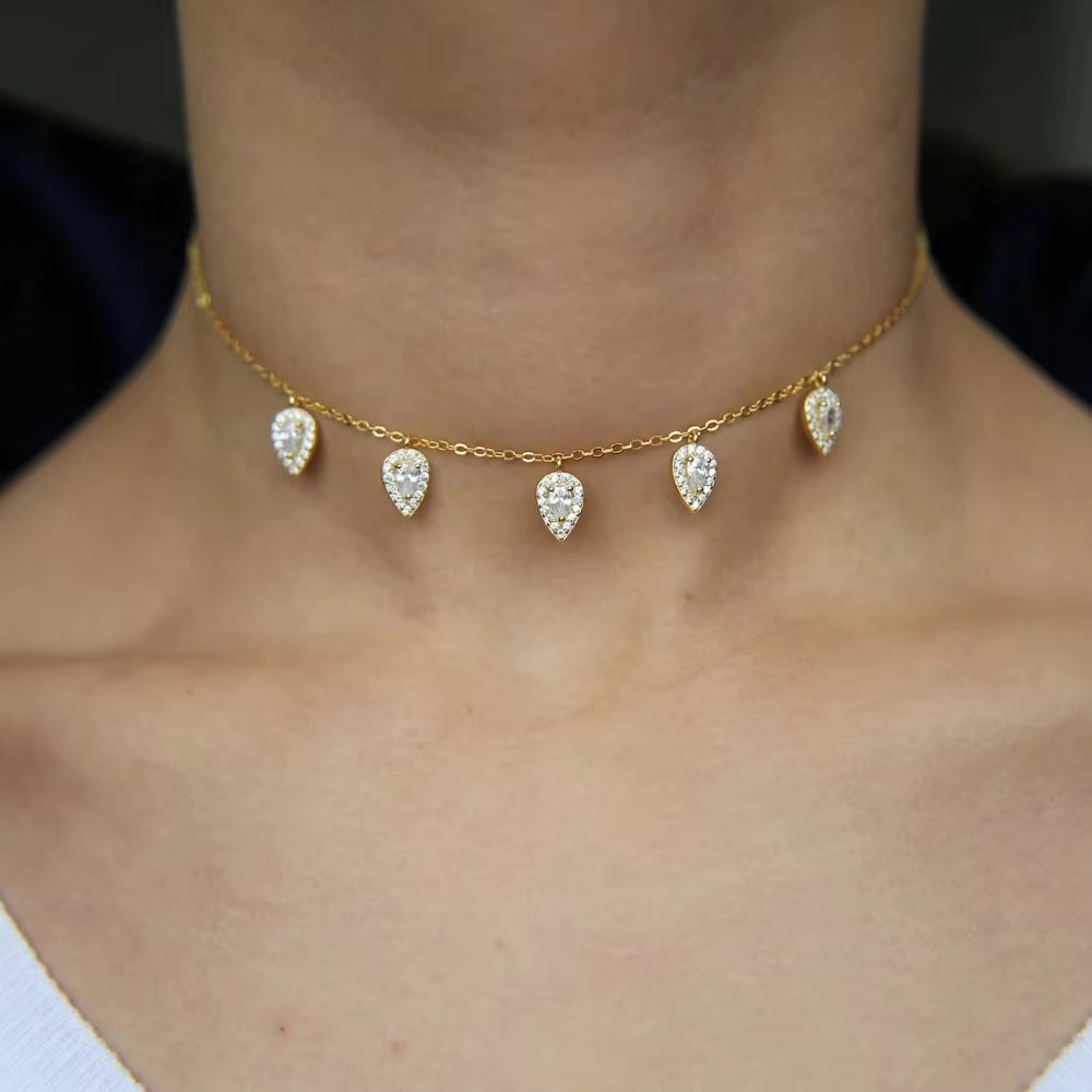 Sterling Silver Tear Drop Necklaces Choker