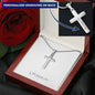 Engraved Stainless Steel Cross Necklace