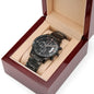Non-Message Card Black Chronograph Watch with Buyer Upload *