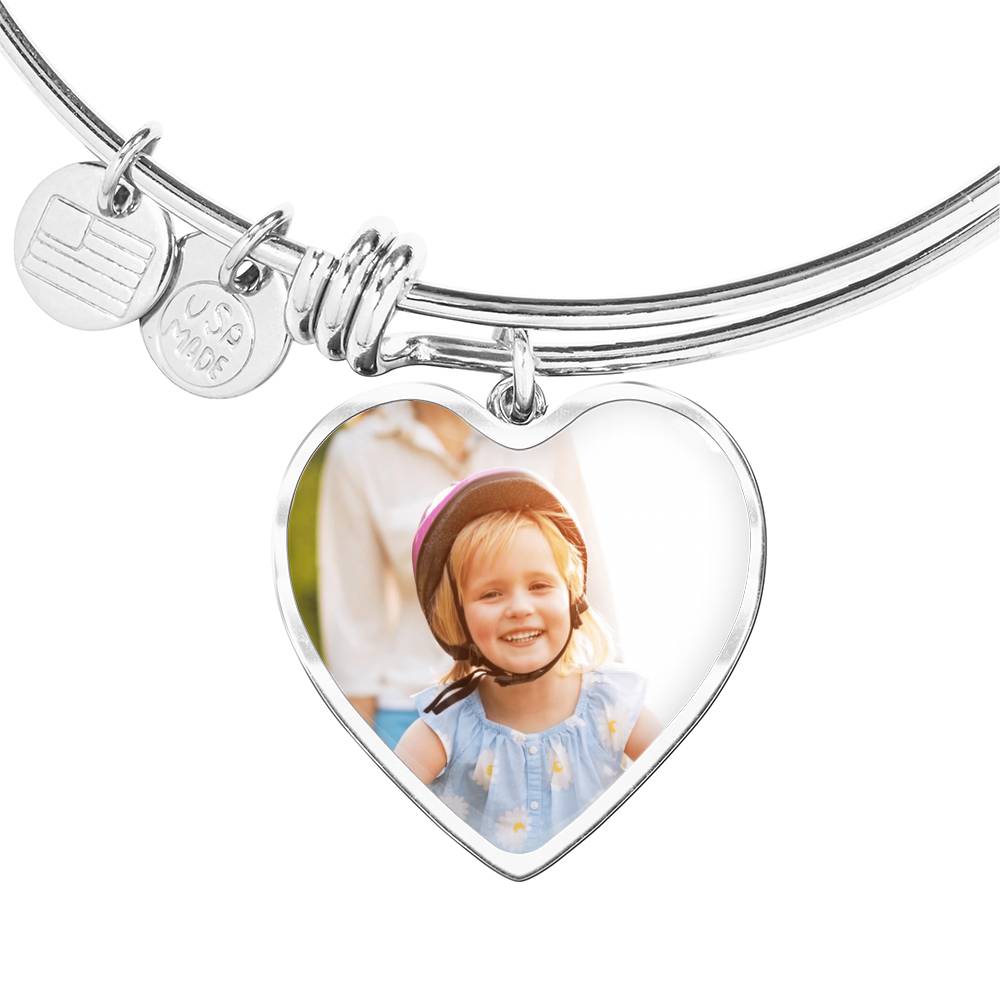Non-Message Card Luxury Heart Bangle with Buyer Upload *