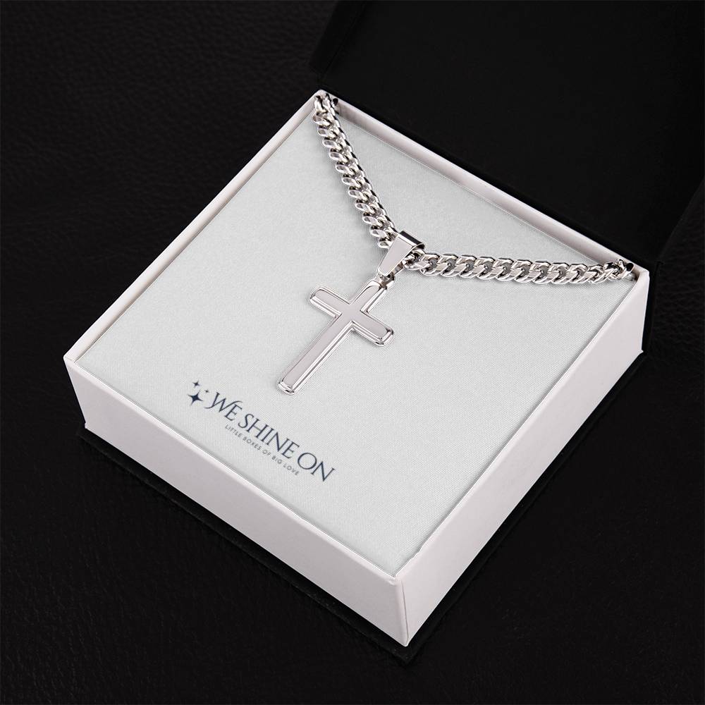 Cuban Link Chain with Engraved Artisan Cross *