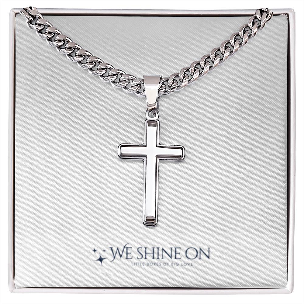 Cuban Link Chain with Engraved Artisan Cross *