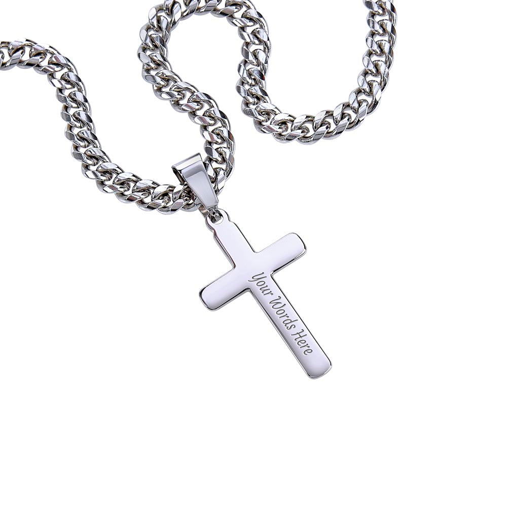 Cuban Link Chain with Engraved Artisan Cross *