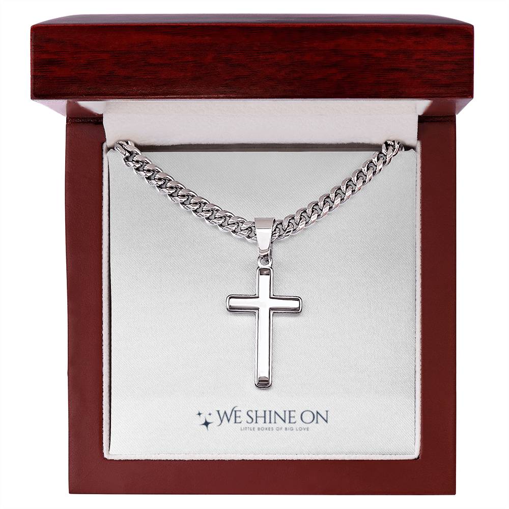Cuban Link Chain with Engraved Artisan Cross *
