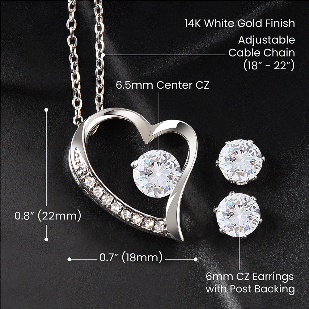 Forever Love Necklace & Cubic Zirconia Earring Set *