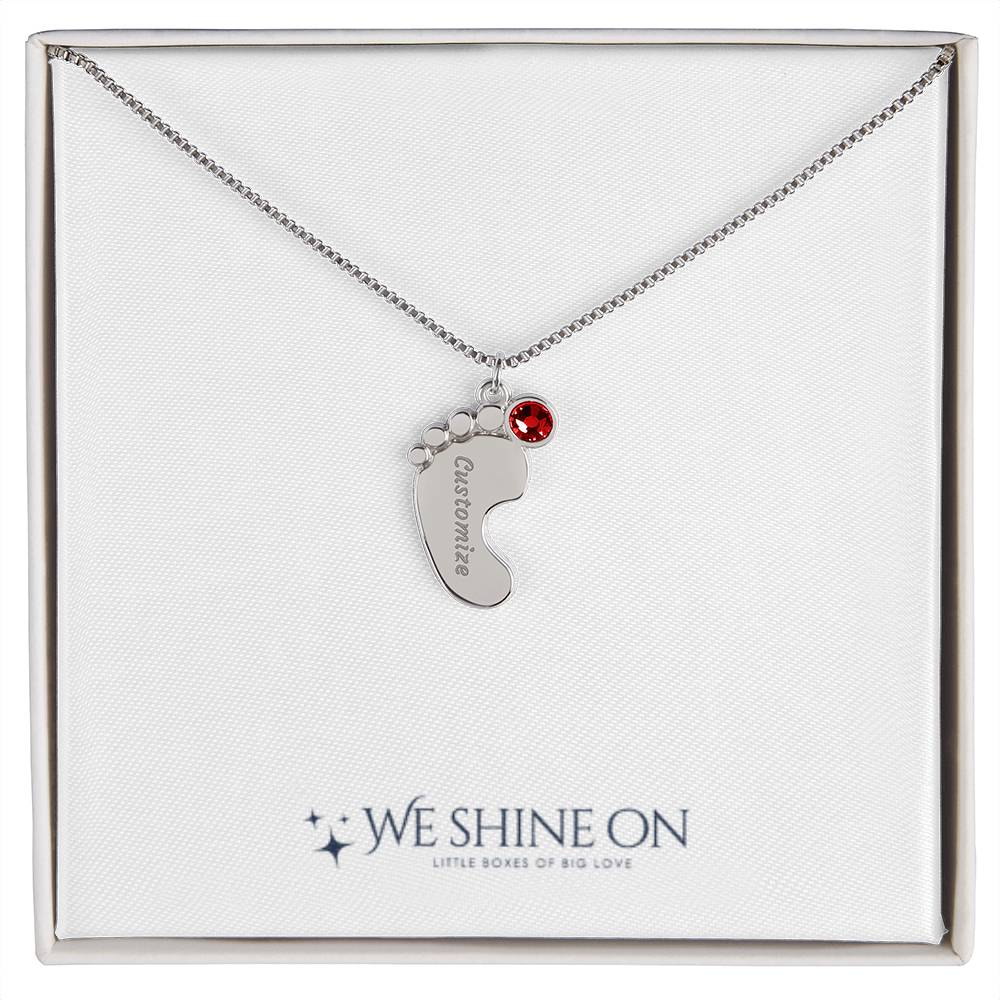 Engraved Baby Feet Necklace with Birthstone *