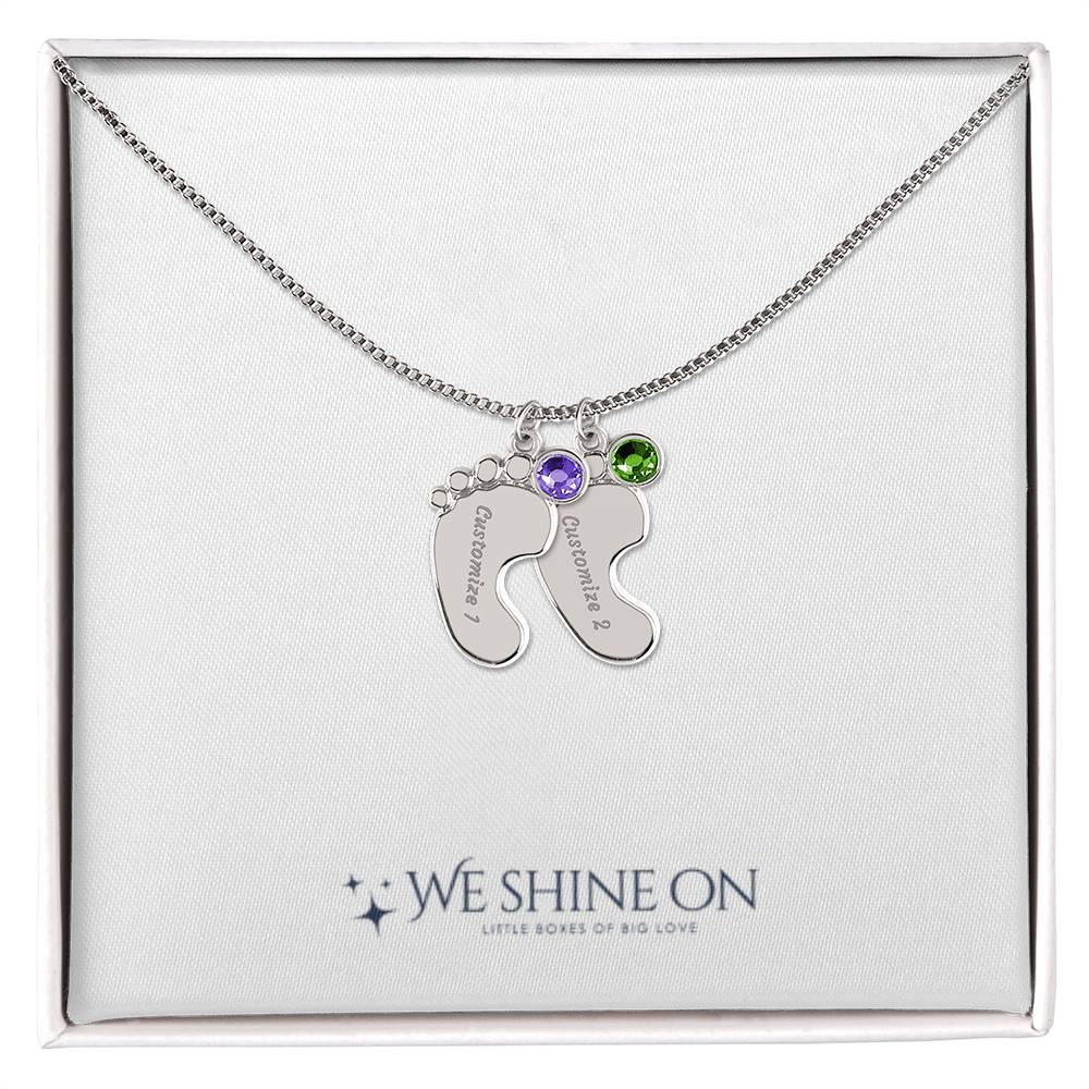 Engraved Baby Feet Necklace with Birthstone *