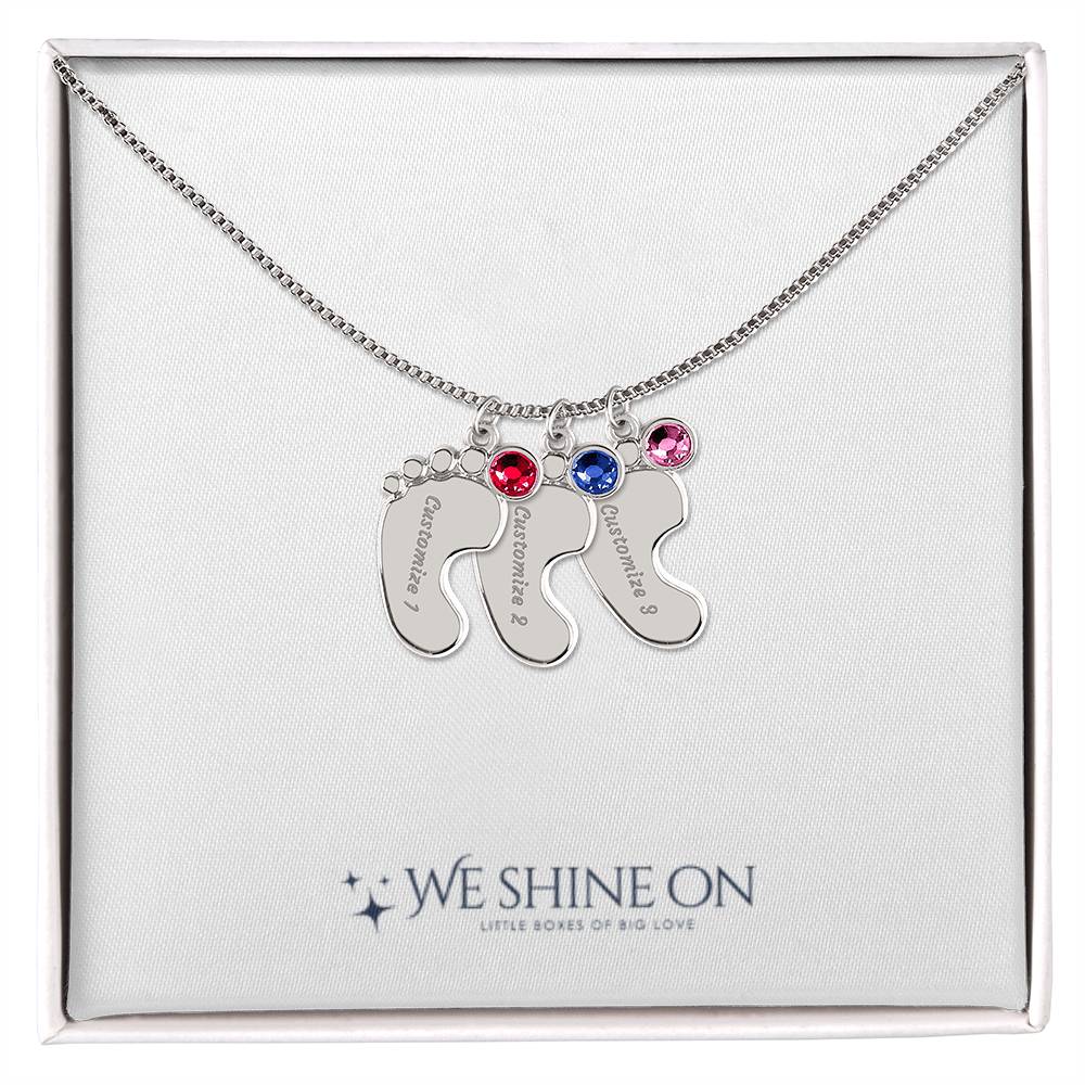 Engraved Baby Feet Necklace with Birthstone *