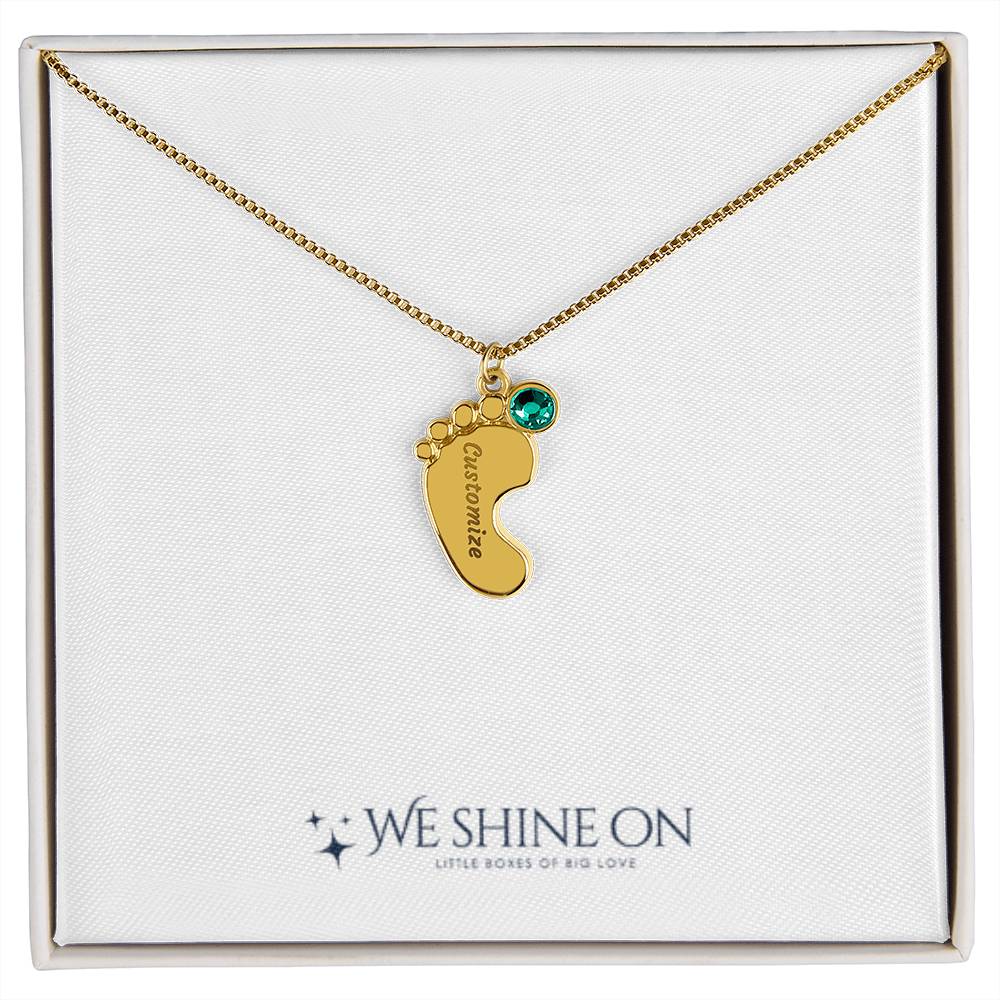 Engraved Baby Feet Necklace with Birthstone *