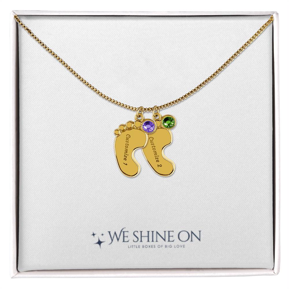 Engraved Baby Feet Necklace with Birthstone *