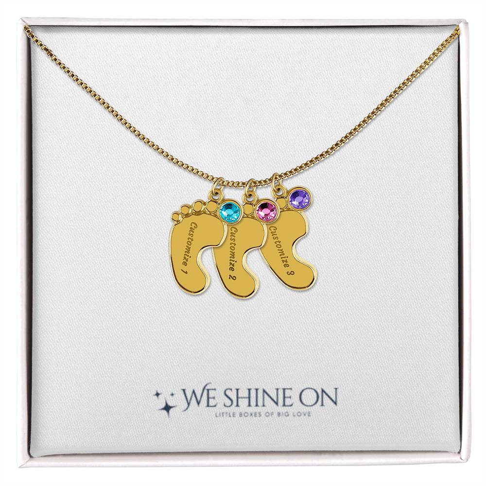 Engraved Baby Feet Necklace with Birthstone *