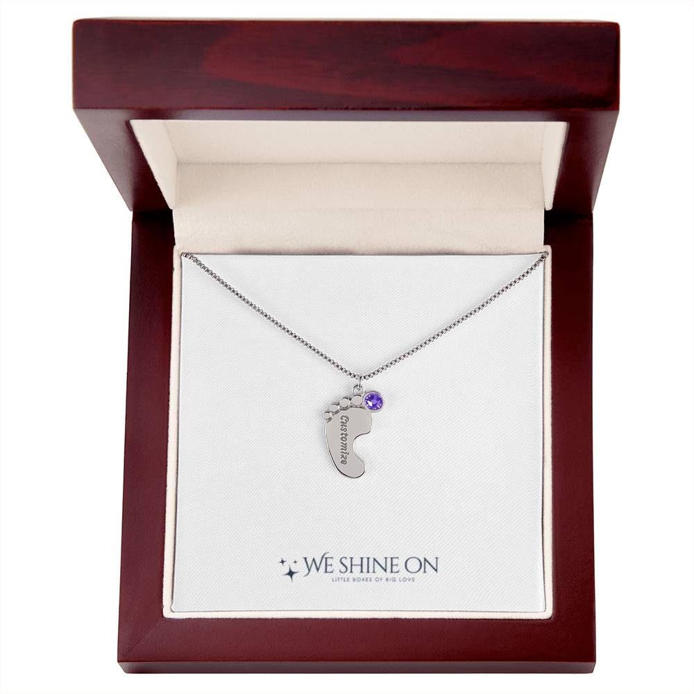 Engraved Baby Feet Necklace with Birthstone *