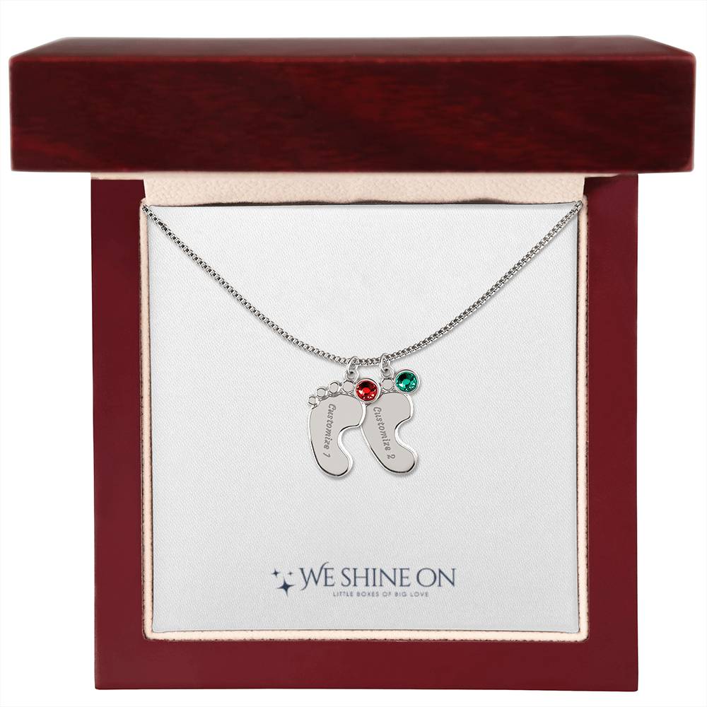 Engraved Baby Feet Necklace with Birthstone *