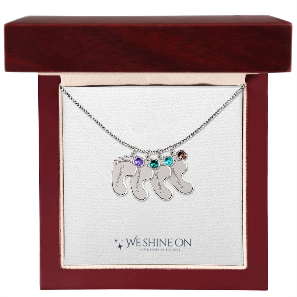 Engraved Baby Feet Necklace with Birthstone *