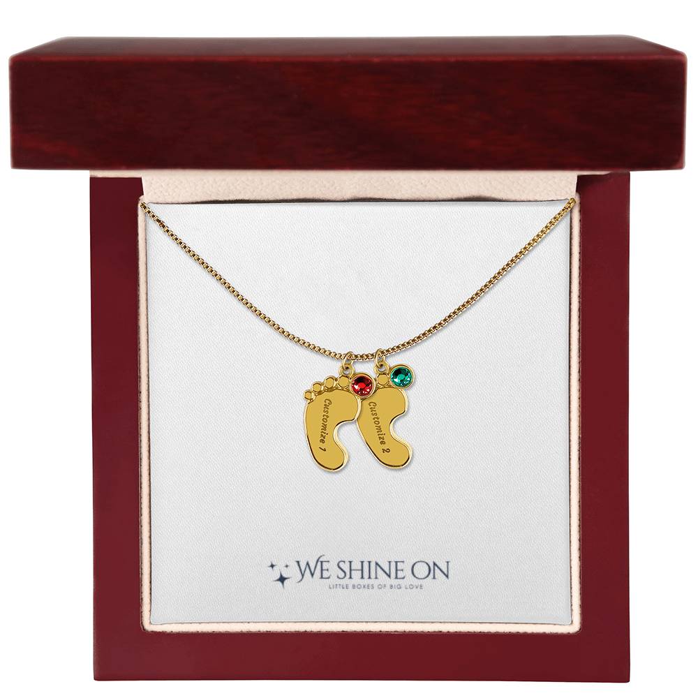 Engraved Baby Feet Necklace with Birthstone *
