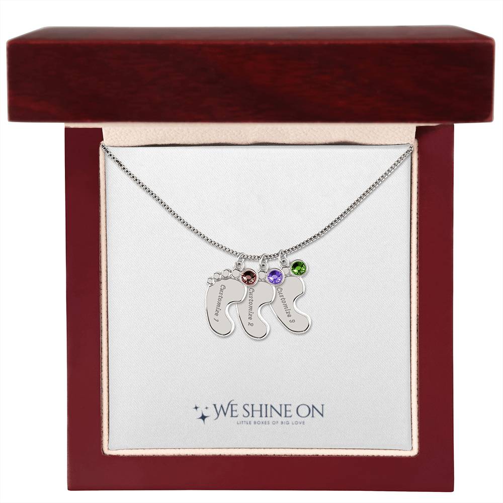 Engraved Baby Feet Necklace with Birthstone *
