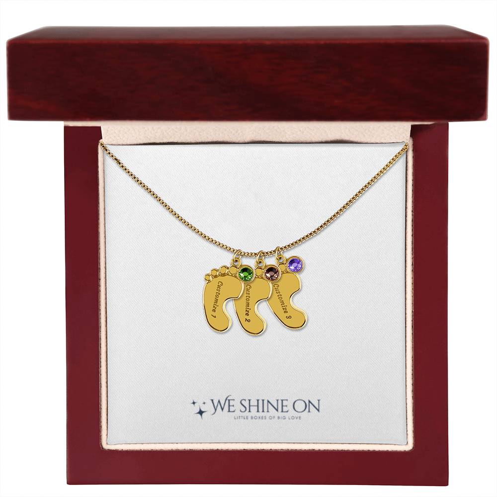 Engraved Baby Feet Necklace with Birthstone *