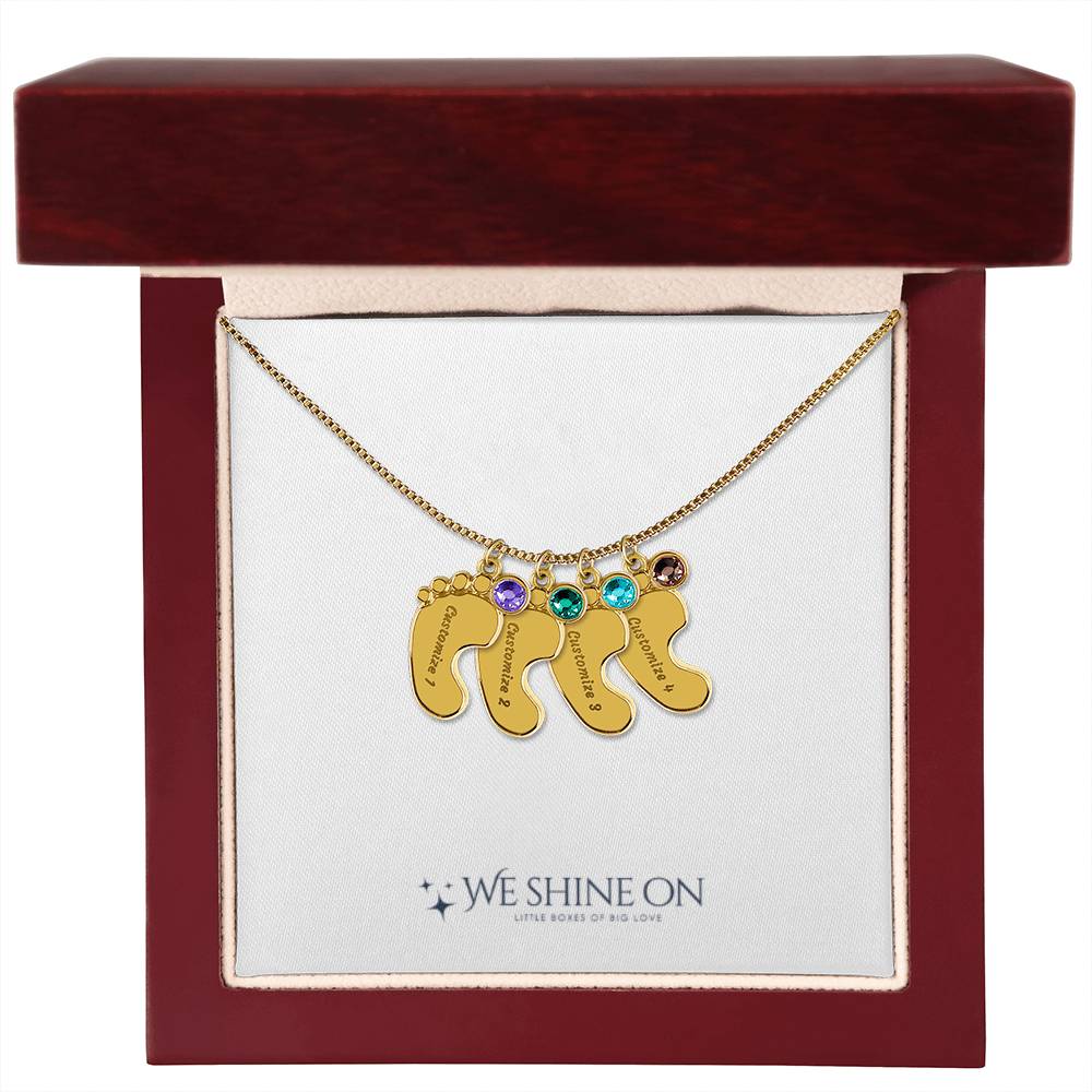 Engraved Baby Feet Necklace with Birthstone *