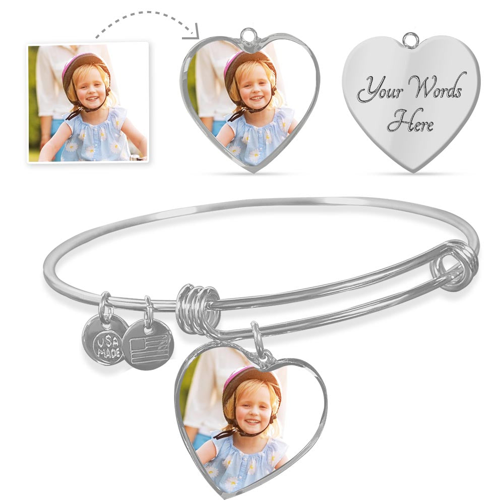 Non-Message Card Luxury Heart Bangle with Buyer Upload *