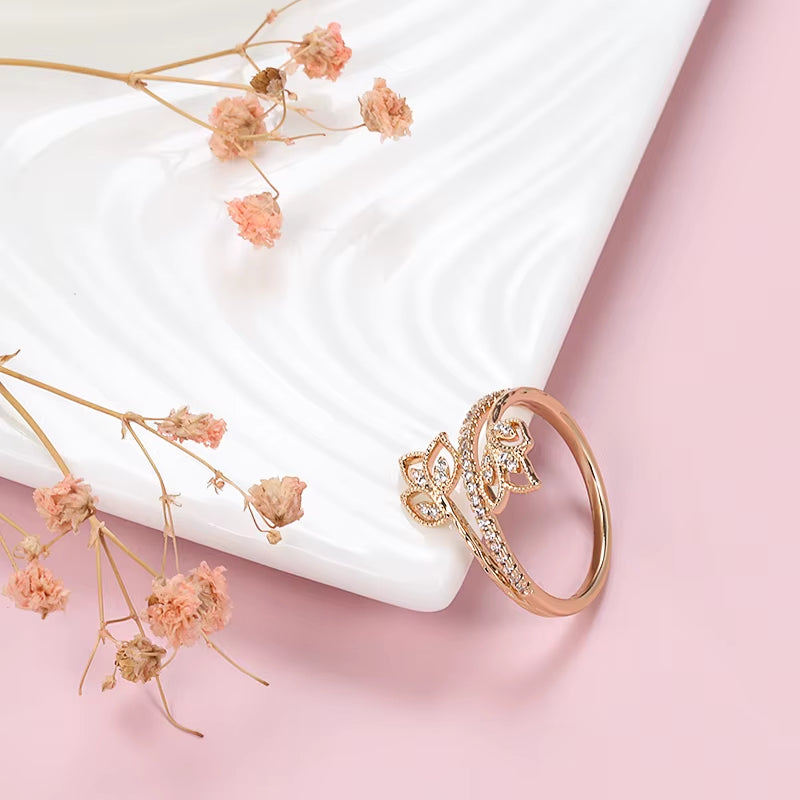 Elegant Flower Double Zircon Women'S Rings