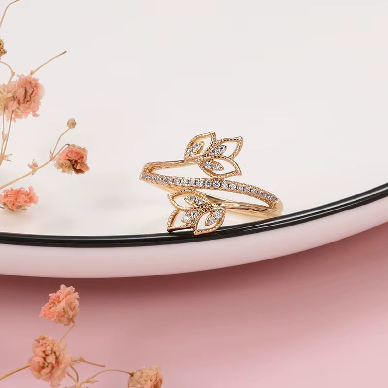 Elegant Flower Double Zircon Women'S Rings