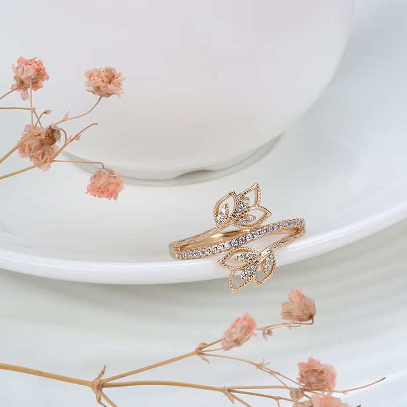 Elegant Flower Double Zircon Women'S Rings