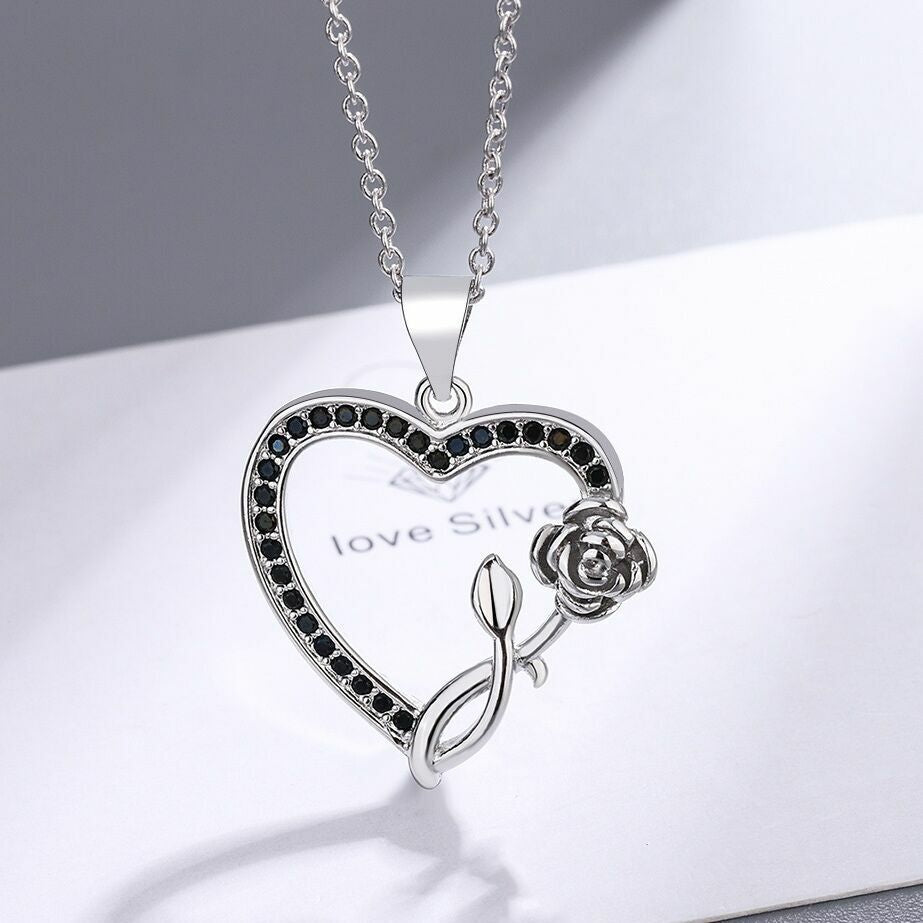 Unique Crystal Heart Rose Choker | 925 Sterling Silver Necklace