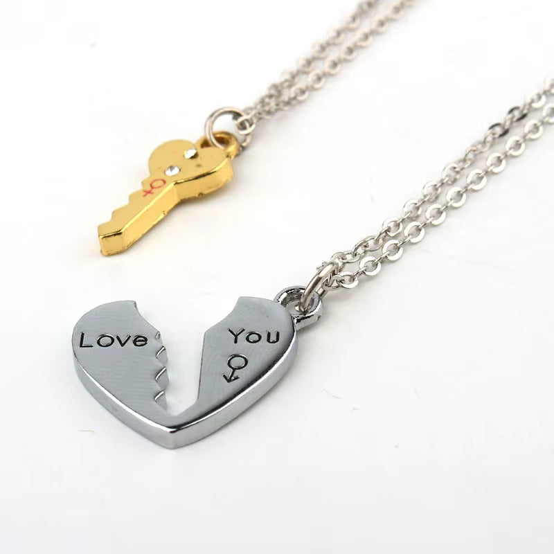 2Pcs European Sliver Plated Key Pendant Necklaces for Womens Lover Couple Jewelry Broken Heart Necklace Valentine Gift N3
