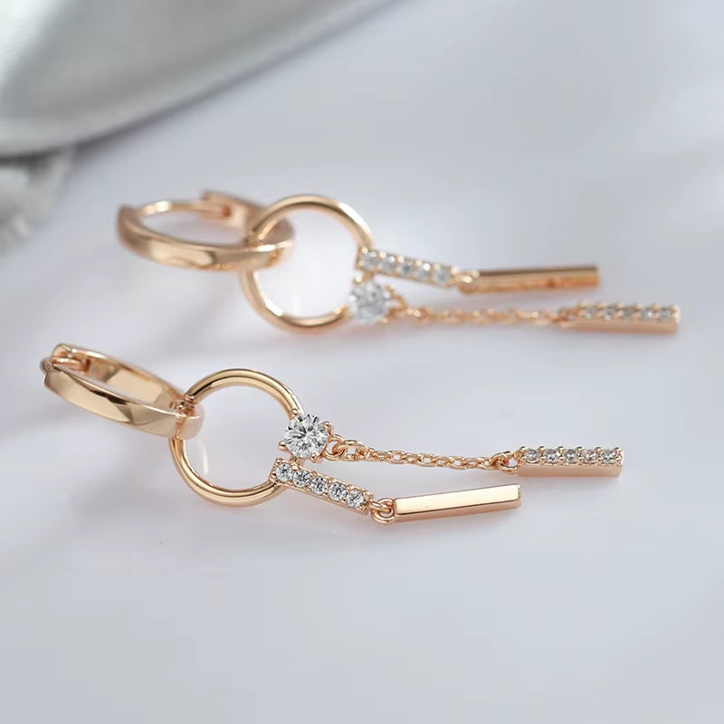 Geometric Design Zircon Tassel Dangle Earrings 