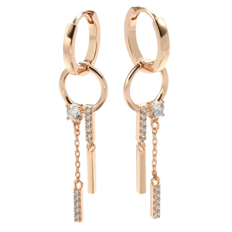 Geometric Design Zircon Tassel Dangle Earrings