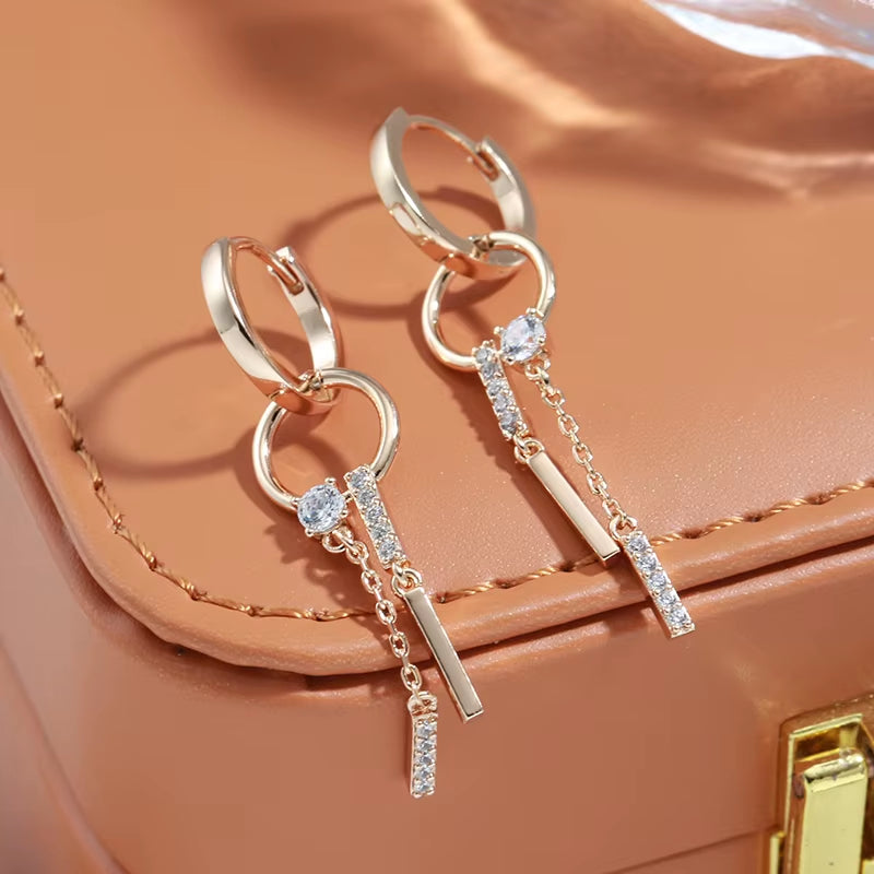 Geometric Design Zircon Tassel Dangle Earrings 