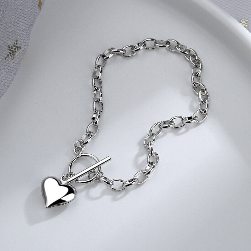 Elegant 925 Sterling Silver Heart Charm Bracelet for Women and Girls - Ideal Jewelry Gift in the UK