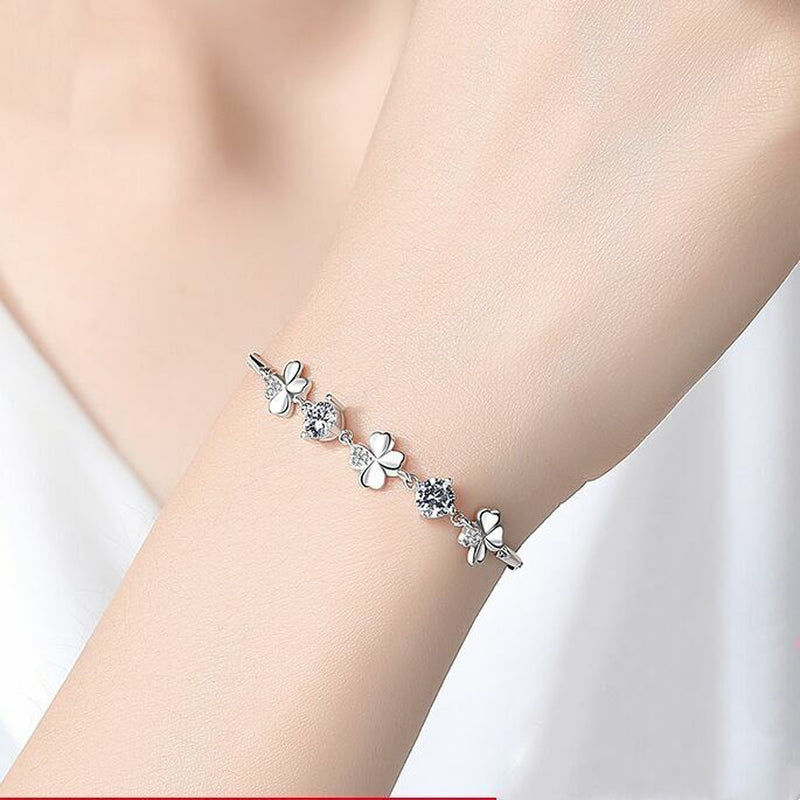 Love Clover Charm Bracelet 925 Sterling Silver Womens Girls Jewellery Gift UK
