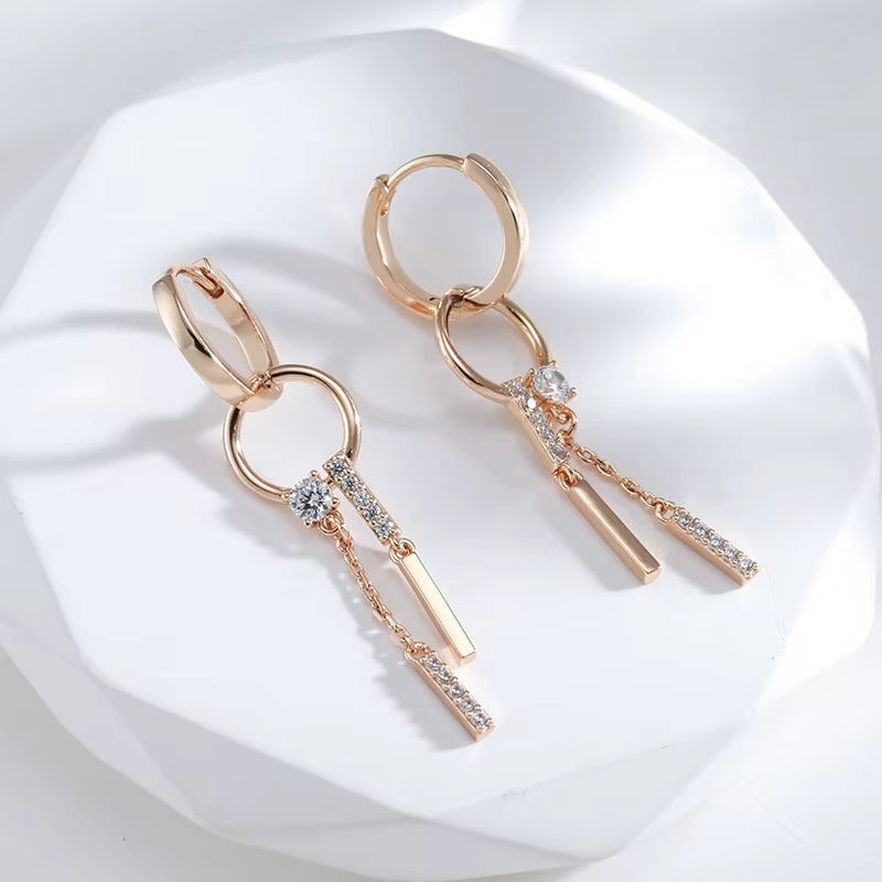 Geometric Design Zircon Tassel Dangle Earrings 