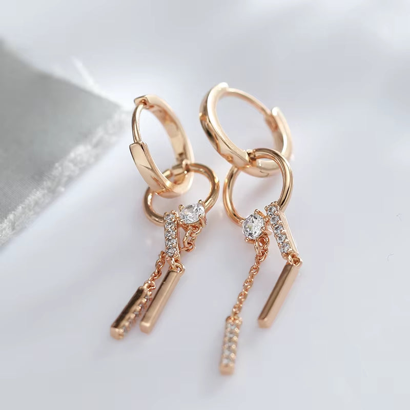 Geometric Design Zircon Tassel Dangle Earrings 