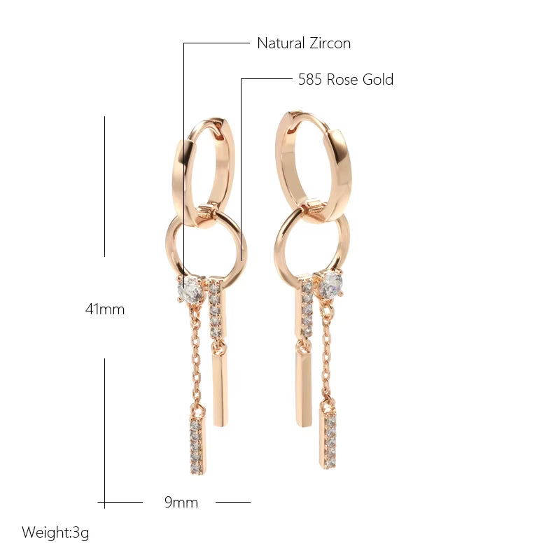 Geometric Design Zircon Tassel Dangle Earrings 