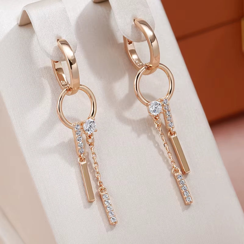 Geometric Design Zircon Tassel Dangle Earrings 