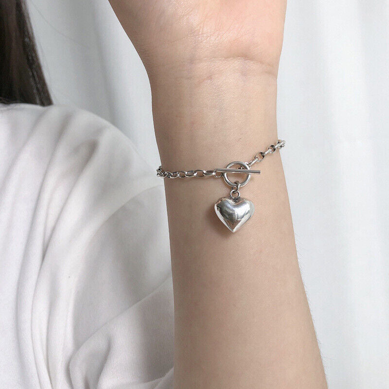 Elegant 925 Sterling Silver Heart Charm Bracelet for Women and Girls - Ideal Jewelry Gift in the UK