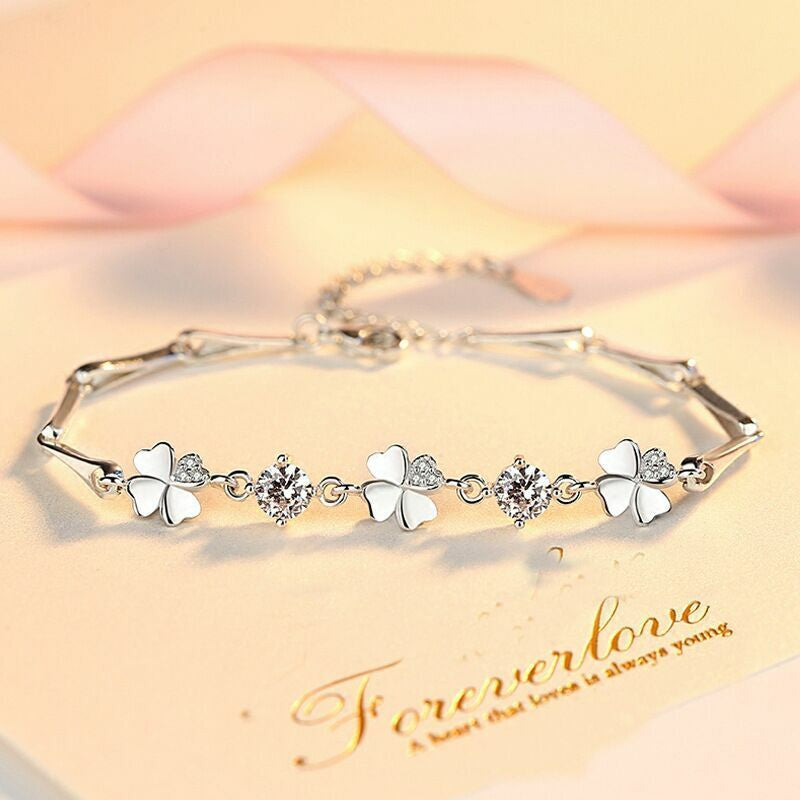 Love Clover Charm Bracelet 925 Sterling Silver Womens Girls Jewellery Gift UK