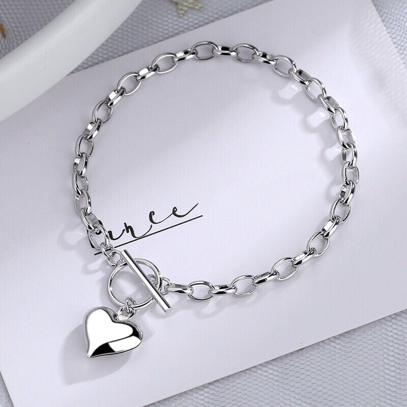 Elegant 925 Sterling Silver Heart Charm Bracelet for Women and Girls - Ideal Jewelry Gift in the UK