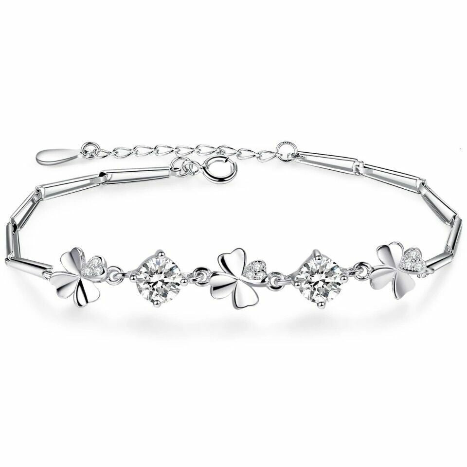 Love Clover Charm Bracelet 925 Sterling Silver Womens Girls Jewellery Gift UK